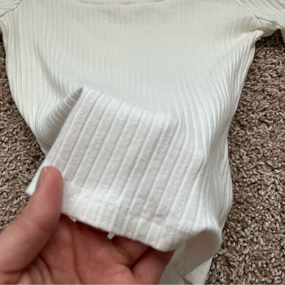 Silence + Noise Off Shoulder Ribbed Mini Bell Sleeve Cropped Fitted Sweater - Picture 7 of 12